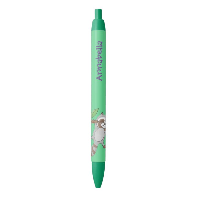 Cute happy raccoon baby cartoon illustration black ink pen (Front Vertical)
