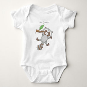 Cute happy raccoon baby cartoon illustration bodysuit