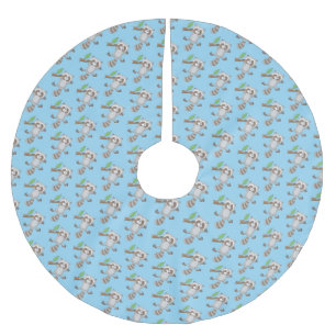 Cute happy raccoon baby cartoon illustration brushed polyester tree skirt