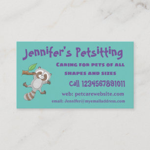 Cute happy raccoon baby cartoon illustration business card