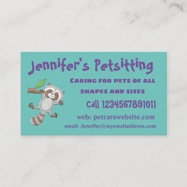 Cute happy raccoon baby cartoon illustration business card (Front)