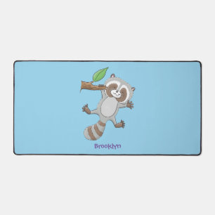Cute happy raccoon baby cartoon illustration desk mat