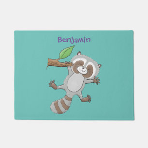 Cute happy raccoon baby cartoon illustration doormat