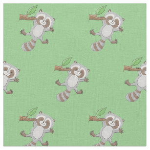 Cute happy raccoon baby cartoon illustration fabric
