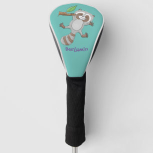 Cute happy raccoon baby cartoon illustration golf head cover