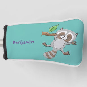 Cute happy raccoon baby cartoon illustration golf head cover