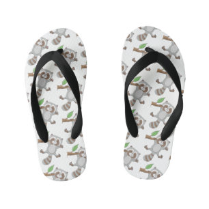 Cute happy raccoon baby cartoon illustration kid's flip flops