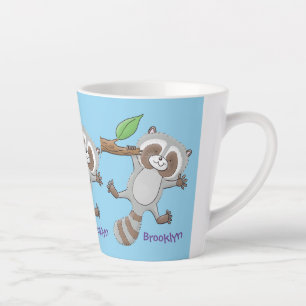 Cute happy raccoon baby cartoon illustration latte mug