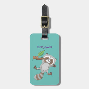Cute happy raccoon baby cartoon illustration luggage tag