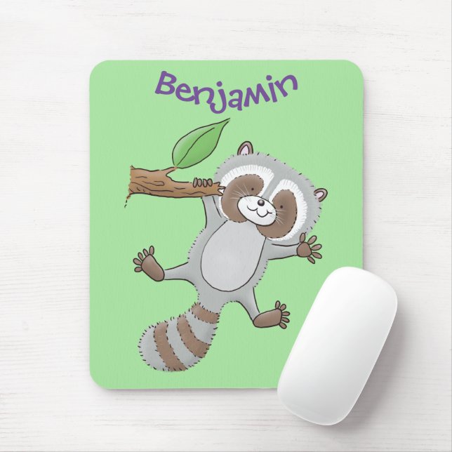 Cute happy raccoon baby cartoon illustration mouse pad (With Mouse)