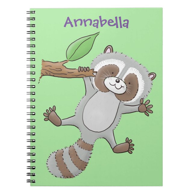 Cute happy raccoon baby cartoon illustration notebook (Front)