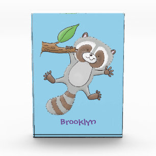 Cute happy raccoon baby cartoon illustration photo block