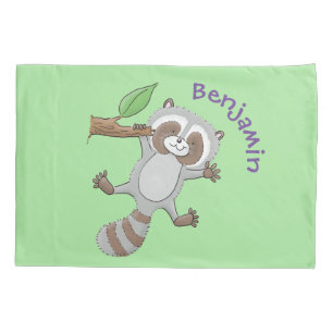 Cute happy raccoon baby cartoon illustration pillowcase