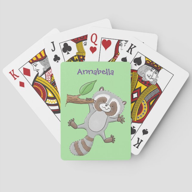 Cute happy raccoon baby cartoon illustration playing cards (Back)