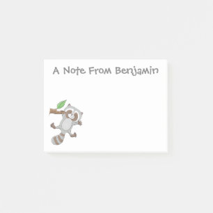 Cute happy raccoon baby cartoon illustration post-it notes