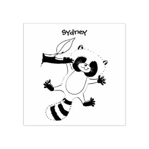 Cute happy raccoon baby cartoon illustration rubber stamp