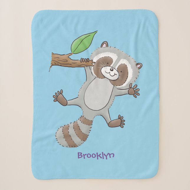 Cute happy raccoon baby cartoon illustration  sherpa blanket (Front)