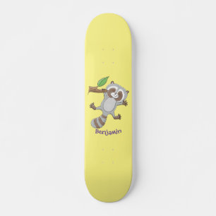 Cute happy raccoon baby cartoon illustration skateboard