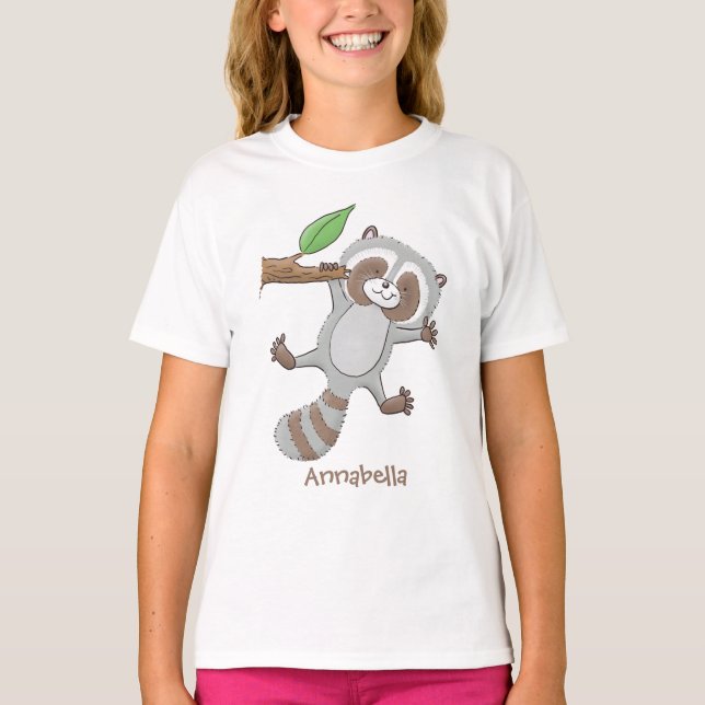Cute happy raccoon baby cartoon illustration T-Shirt (Front)