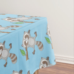 Cute happy raccoon baby cartoon illustration tablecloth