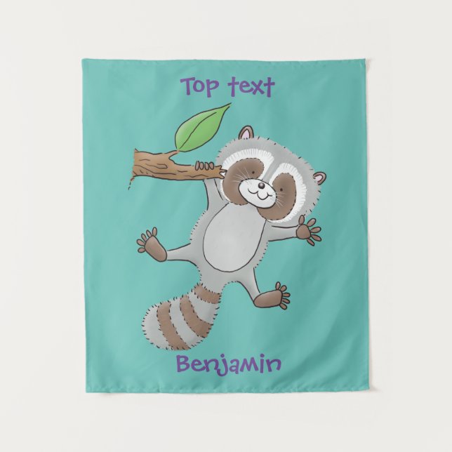 Cute happy raccoon baby cartoon illustration  tapestry (Front)