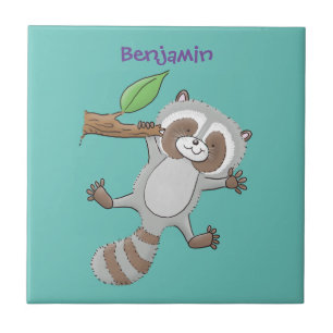 Cute happy raccoon baby cartoon illustration tile