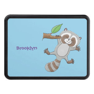 Cute happy raccoon baby cartoon illustration trailer hitch cover
