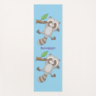 Cute happy raccoon baby cartoon illustration yoga mat