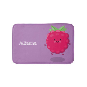 Cute happy raspberry cartoon illustration bath mat
