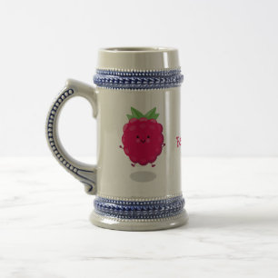 Cute happy raspberry cartoon illustration beer stein