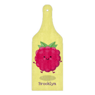 Cute happy raspberry cartoon illustration cutting board