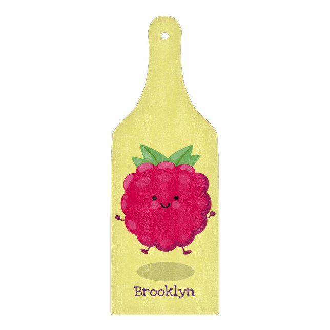 Cute happy raspberry cartoon illustration cutting board (Front)