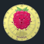 Cute happy raspberry cartoon illustration dartboard<br><div class="desc">Enjoy your day with this cute little raspberry character done in cartoon illustration style. Lots of fruity fun!</div>