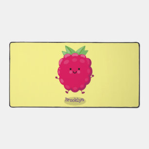 Cute happy raspberry cartoon illustration desk mat