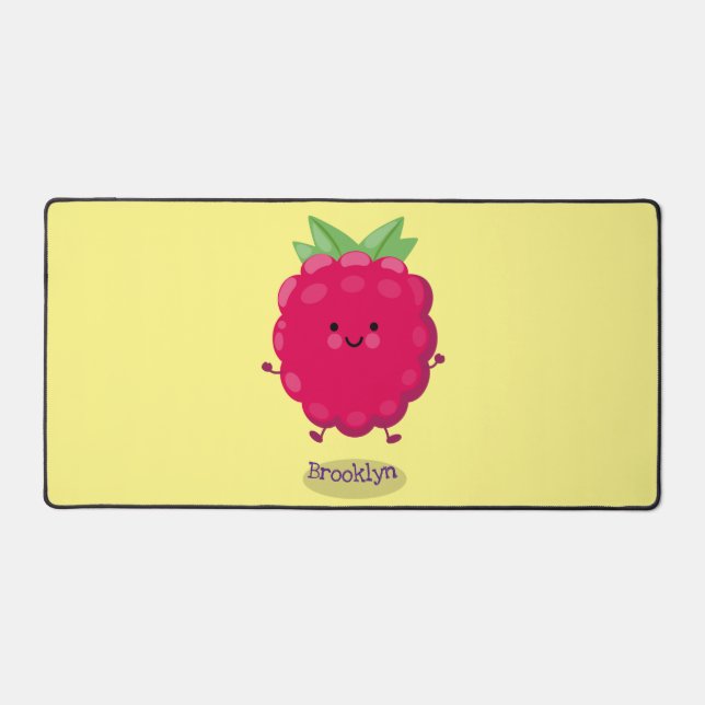 Cute happy raspberry cartoon illustration desk mat (Front)