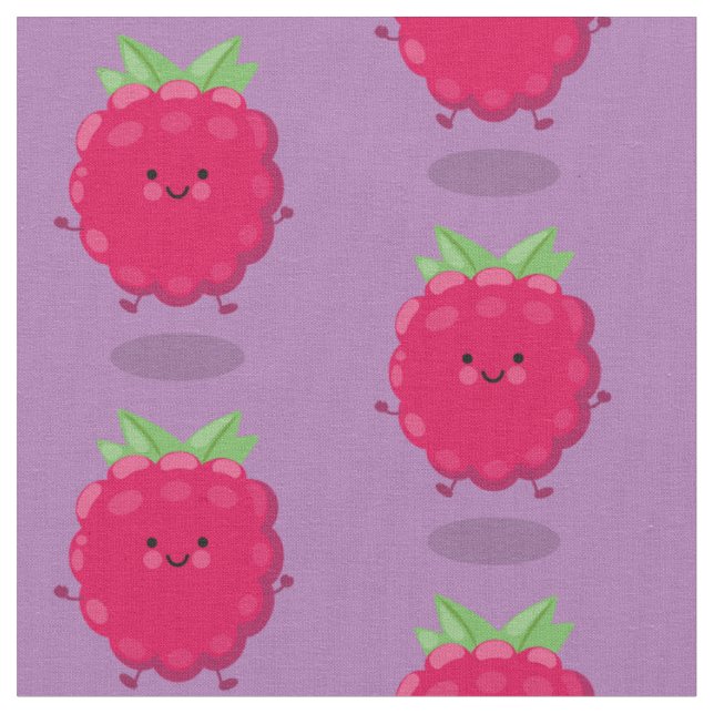 Cute happy raspberry cartoon illustration fabric (Close Up)