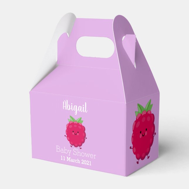 Cute happy raspberry cartoon illustration favor box (Front Side)