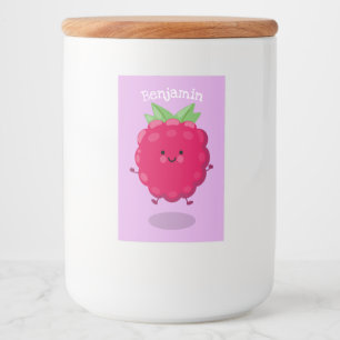 Cute happy raspberry cartoon illustration food label