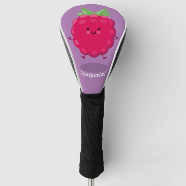 Cute happy raspberry cartoon illustration golf head cover (Front)