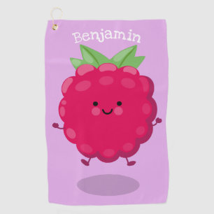Cute happy raspberry cartoon illustration  golf towel