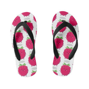 Cute happy raspberry cartoon illustration kid's flip flops