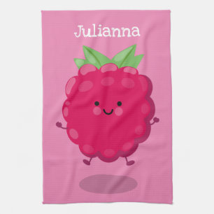 Cute happy raspberry cartoon illustration kitchen towel
