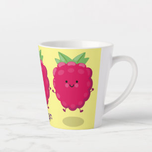 Cute happy raspberry cartoon illustration latte mug