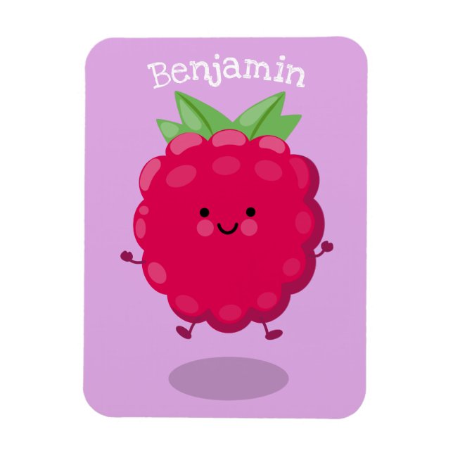 Cute happy raspberry cartoon illustration magnet (Vertical)