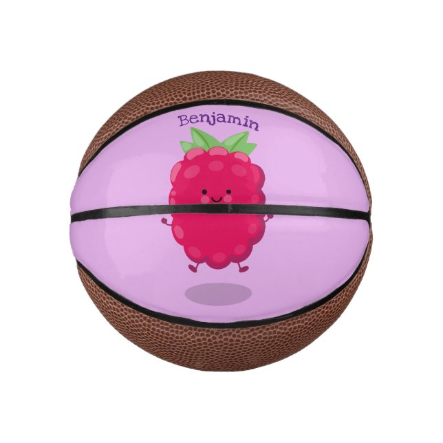 Cute happy raspberry cartoon illustration mini basketball (Front)