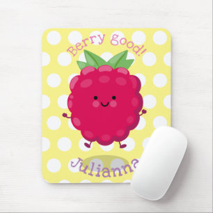 Cute happy raspberry cartoon illustration mouse pad