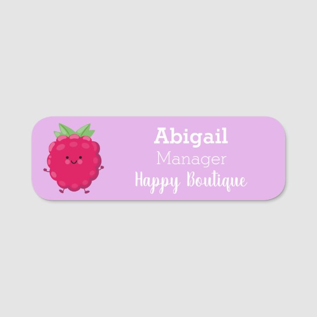Cute happy raspberry cartoon illustration  name tag (Front)
