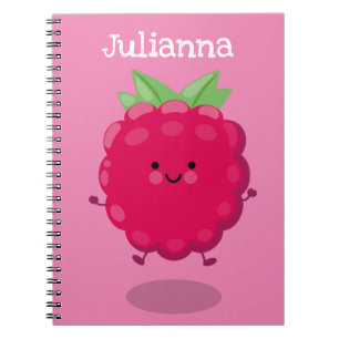 Cute happy raspberry cartoon illustration notebook