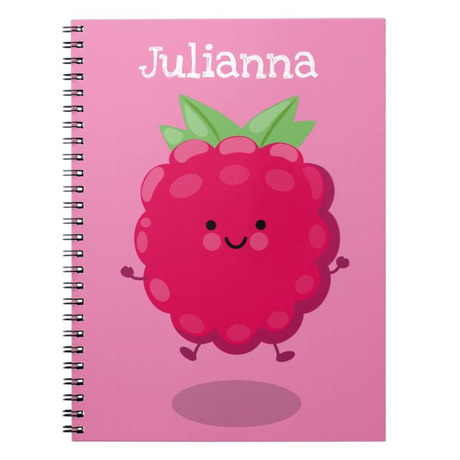 Cute happy raspberry cartoon illustration notebook (Front)