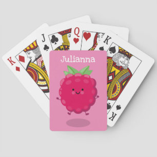 Cute happy raspberry cartoon illustration playing cards